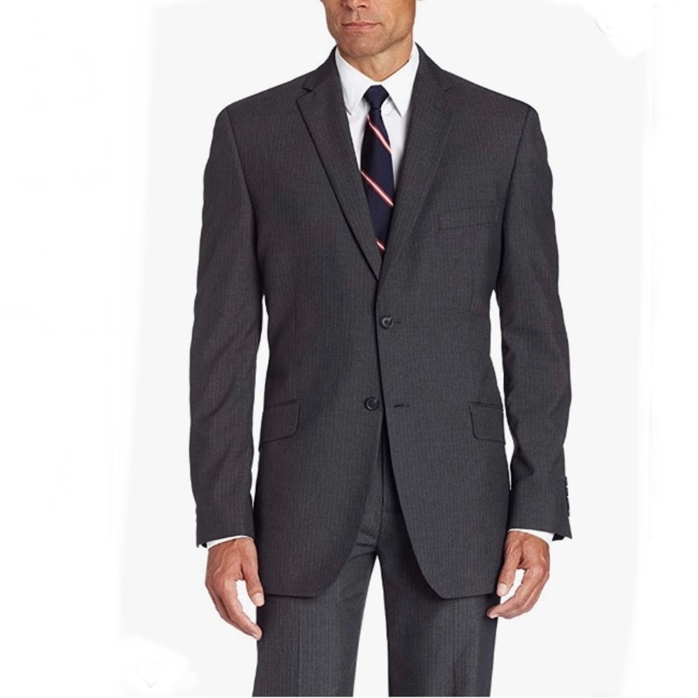 NWOT Suit Classic Fit 2-Button Suit Black with Light Charcoal Pin-Stripe
